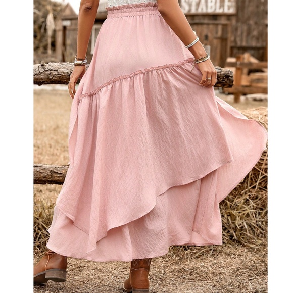 Boho Blush Pink High waisted Stretchy Waist Maxi skirt - Picture 2 of 6